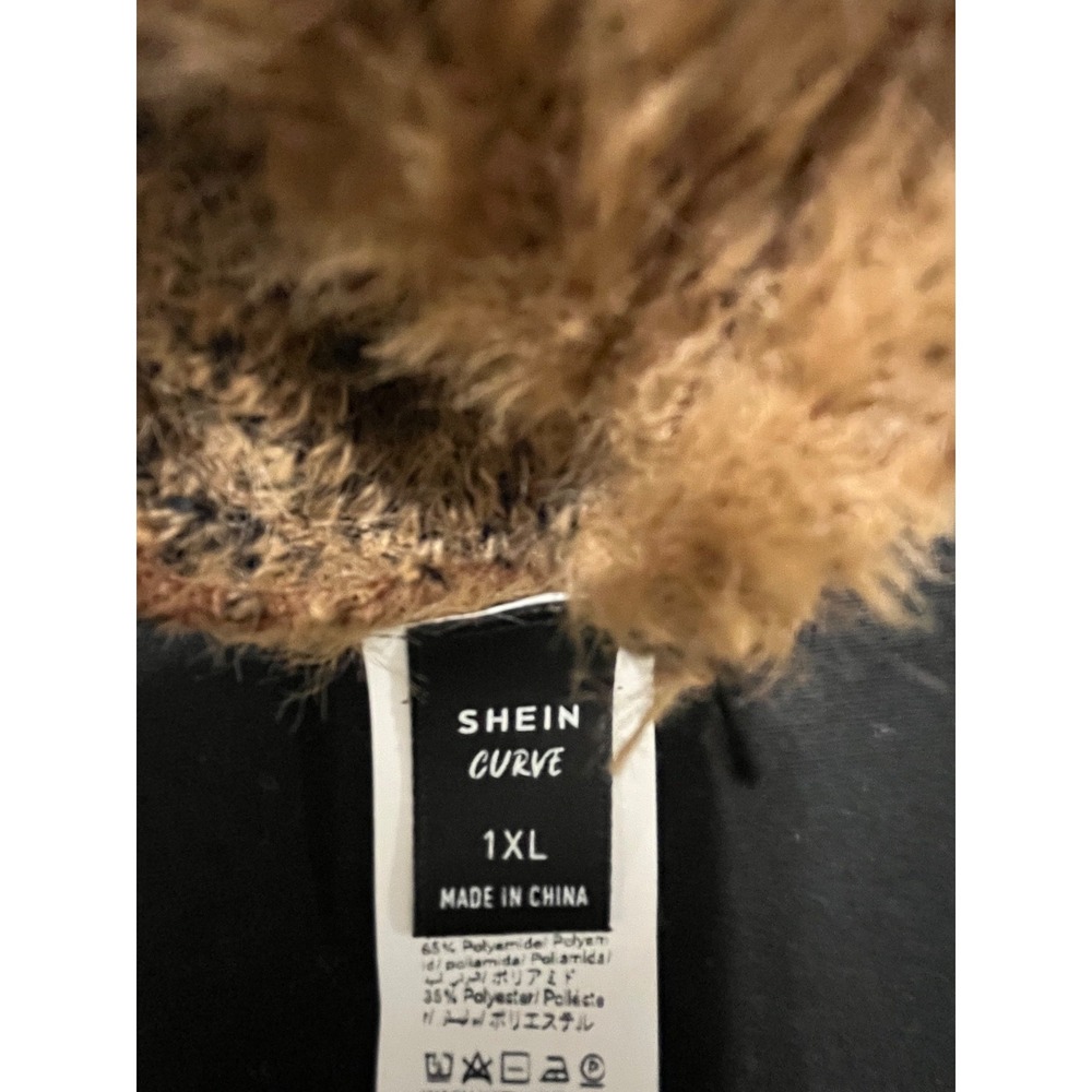 SHEIN Curve 1XL Fuzzy Leopard Print Off Shoulder Crop Sweater Long Sleev - Picture 4 of 6